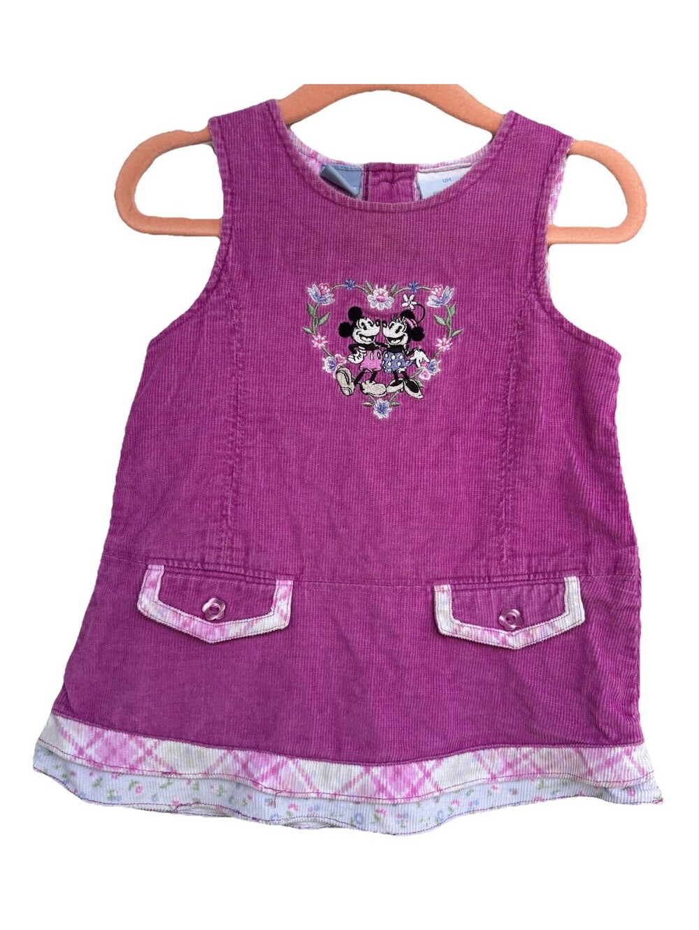 2000s Disney Mickey And Minnie Mouse Floral Heart Corduroy Dress KIDS 12 Months